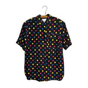Vintage Diversity Colorful Polka Dot Women's Button Down Shirt 100% Silk